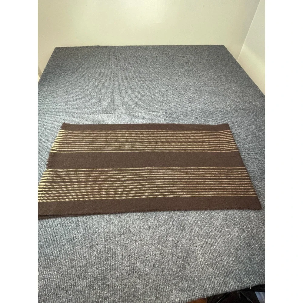 Brown Tan Striped Fringed Rectangle Knit Scarf Classic Winter Accessory